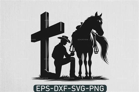 Cowboy Praying at Cross Cowboy Kneeling Graphic by uzzalroyy9706 · Creative Fabrica