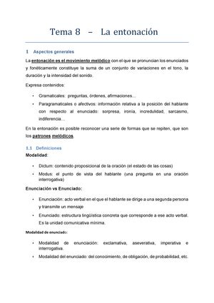 Tema 8 La entonación Resúmenes de la parte teórica de la asignatura