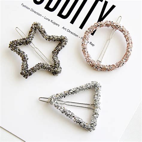 2019 Moda Strass Cristal Hairpin Estrela Triângulo Forma Redonda