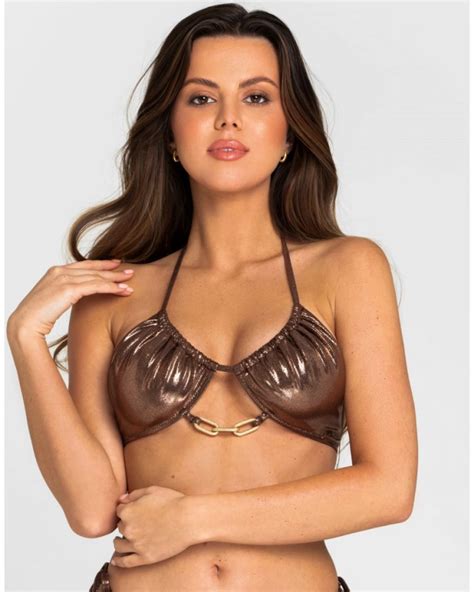 Moda Brown Without Push Up Bikini Top With Golden Chain S Vivienvance