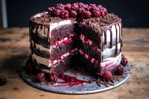 Overhead View Of Finished Black Forest Gateau Stock Illustration