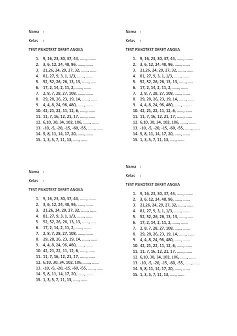 Psikotest Deret Nama Kelas TEST PSIKOTEST DERET ANGKA 1 9 16