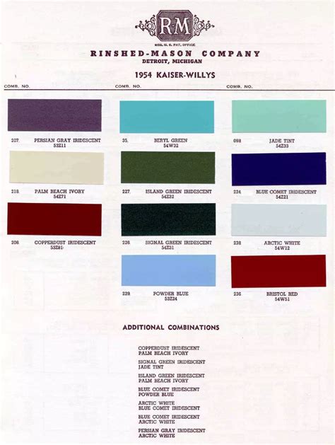 1954 Paint Code Color Book