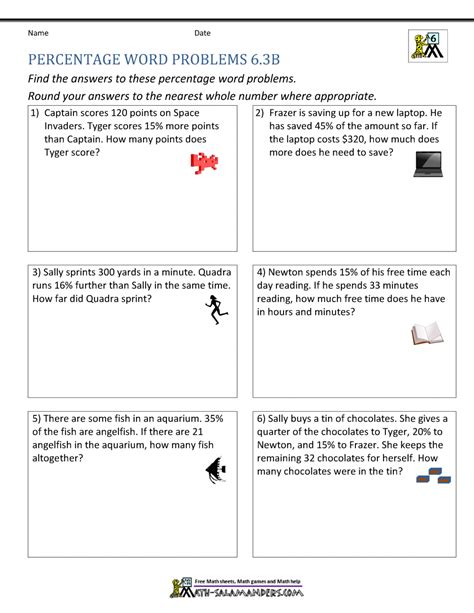 6th Grade Percent Word Problems Worksheets Library