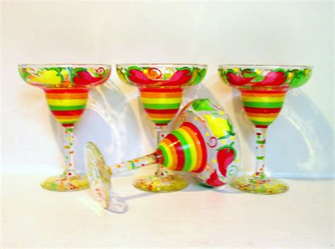 Margarita Glasses Festive Chili Peppers Hand Painted Glasses Etsy Margarita Hand Painted