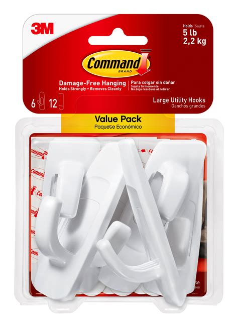 M Command Large Utility Hooks White Organize Damage Free Hooks