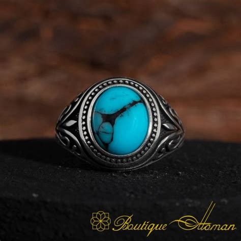 Round Turquoise Ferooza Men Ring Boutique Ottoman Exclusive