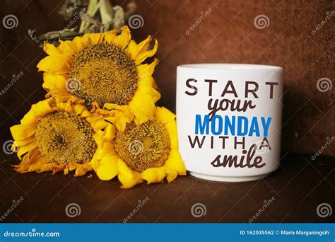 Morning Inspirational Words On White Mug Of Coffee Start Your Monday