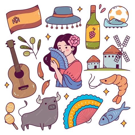 Premium Vector Spain Travel Destination Doodle Cartoon Illustration