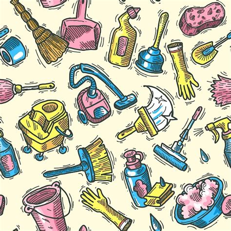 Premium Vector Beautiful Hand Drawn Doodle Seamless Pattern Cleaning