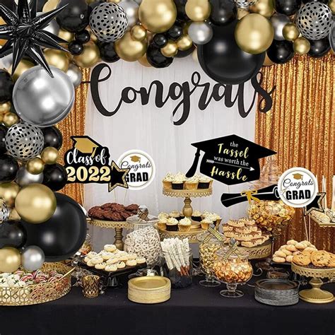 Black Gold Silver Balloons Garland Arch Kit Graduation Decor Etsy