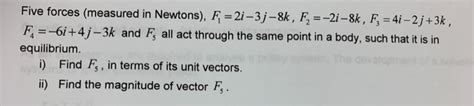 Solved Five Forces Measured In Newtons F 2i 3j 8k