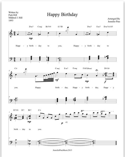 Free Happy Birthday Sheet Music For Piano Intermediateadvanced And