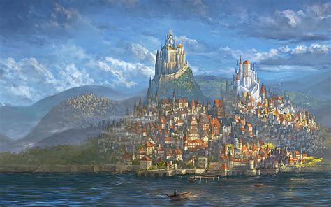 Hd Wallpaper City World Fantasy Art Fantastic Castle Paint