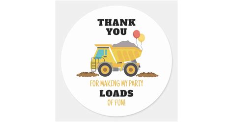 Construction Birthday Party Favor Classic Round Sticker Zazzle