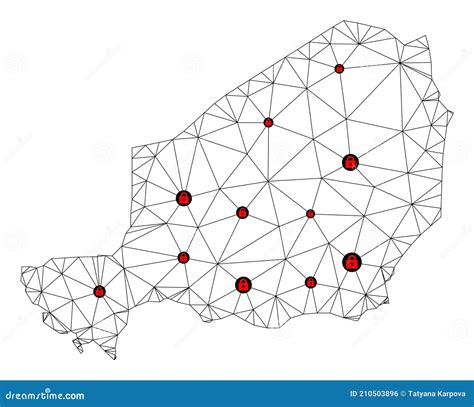 Lockdown Polygonal Carcass Mesh Vector Map Of Niger Stock Illustration