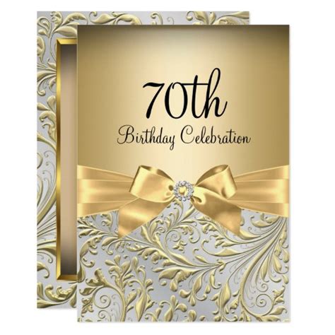 Elegant Gold Bow Floral Swirl 70th Birthday Party Invitation Uk