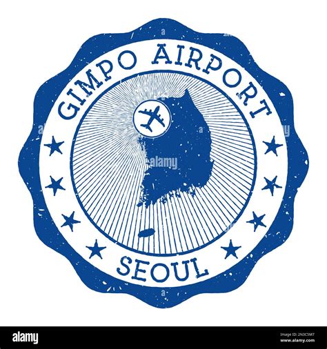 Gimpo Airport Seoul stamp. Airport of Seoul round logo with location on South Korea map marked ...