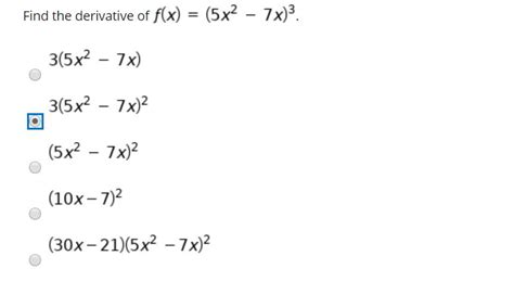 Solved Find The Derivative Of F X 5x2 7x } 3 5x