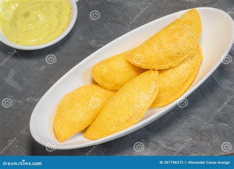 Colombian Empanada With Spicy Sauce Stock Image Image Of Fried