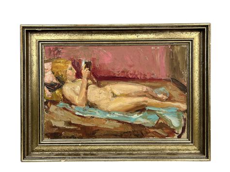 At Auction Antique Impressionist Reclining Nude Oil Painting