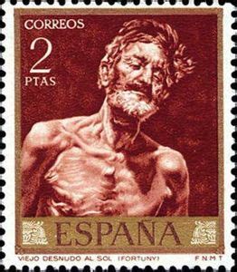 Timbre Old Man Naked To The Sun 1860 Espagne Stamp Day 1968