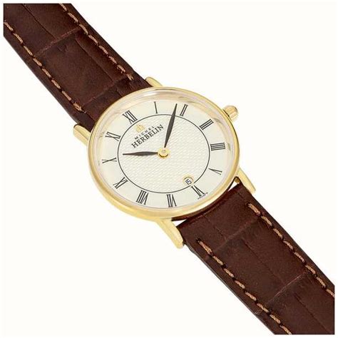 Herbelin Women S Gold Plated Classic Leather Strap 16845P08MA First