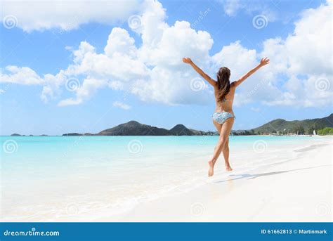 Beach Travel Vacation Holidays Bikini Girl Happy Stock Image Image Of Jumping Asian 61662813