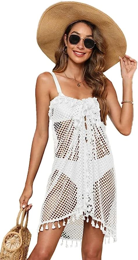 Kukuzhu Women Beach Bikini One Piece Shawl Crochet Fringe Hem Sexy Swimsuit Net Fringe One Piece