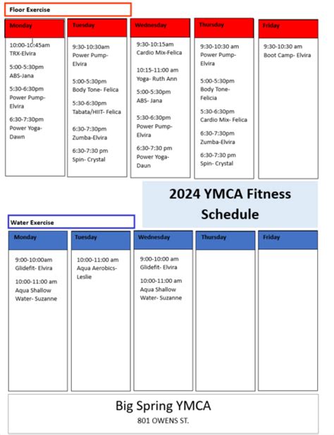 Fitness Schedule Big Spring Ymca