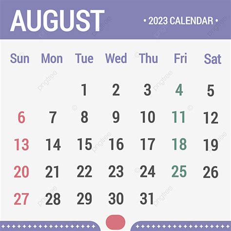 2023 年 8 月日曆紫色和紅色 八月 2023年 日曆素材圖案，psd和png圖片免費下載