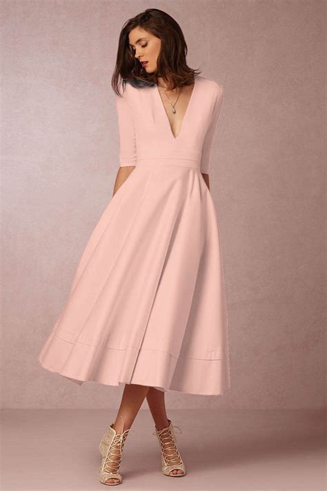 A Chicloth A Line V Neck Half Sleeve Midi Party Dress In Stock Midi