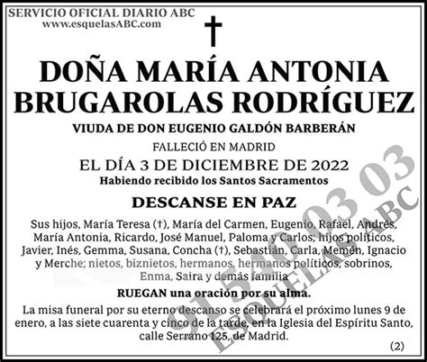 Mar A Antonia Brugarolas Rodr Guez Esquelas Abc