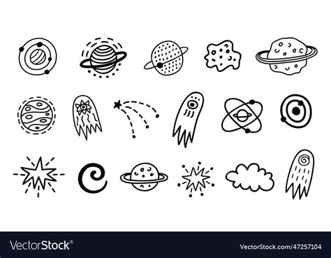 Outer Space Cute Cosmic Hand Drawn Doodles Set Vector Image