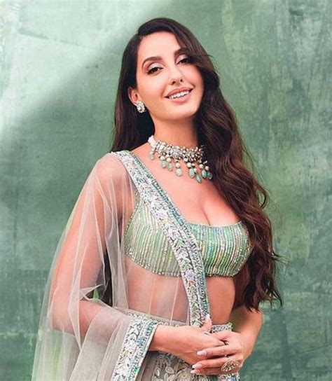 Nora Fatehi Is An Absolute Goddess In Green Embellished Lehenga With Plunging Choli See Hot Pics