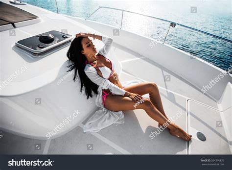Sexy Brunette Girl White Swimsuit On Stock Photo Shutterstock