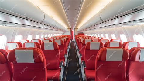 Premium Photo | Interior of airplane with blue seats and white ceiling ...