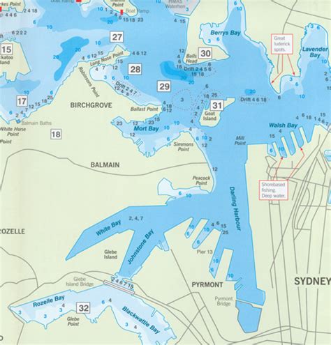 Sydney Harbour Fishing Map 22 AFN - Maps, Books & Travel Guides