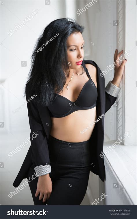 Sexy Brunette Wearing Black Bra Posing Stock Photo Shutterstock