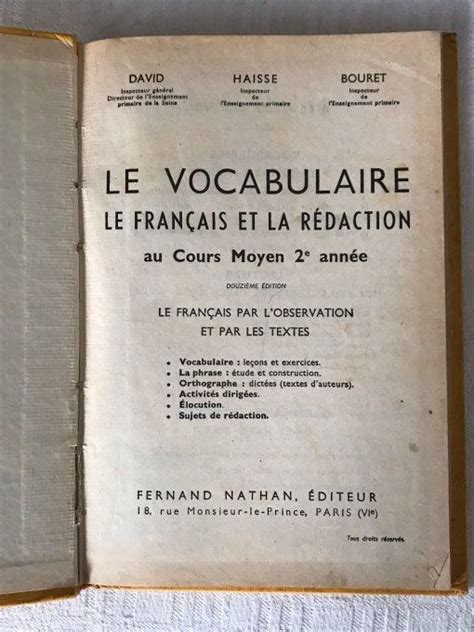 Le vocabulaire le français et la rédaction Cours Moyen 2ème année