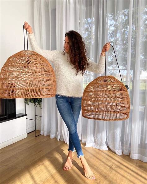 Handmade Rattan Lamp Bell Wicker Lamp Boho Style Lampshade Pendant Lamp