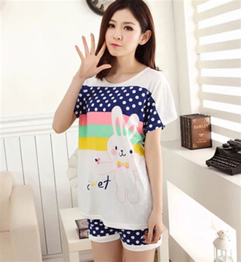 Summer Girls Pajamas shorts cartoon cute carrot rabbit suit home wear ...