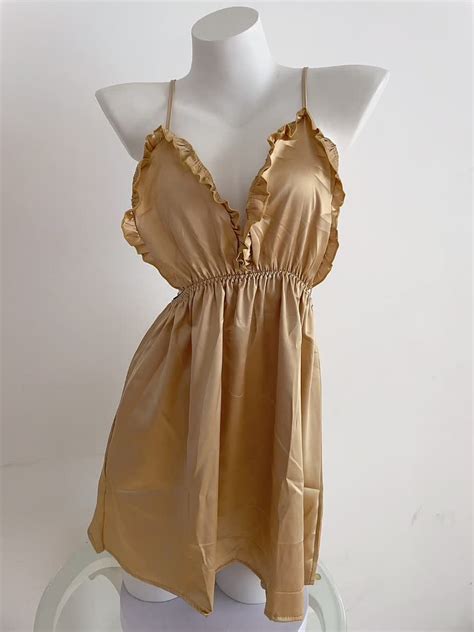 X Soft Satin Nightdress For Honeymoon Mature Deep V Neck Dress Adjustable Long Tape Women S