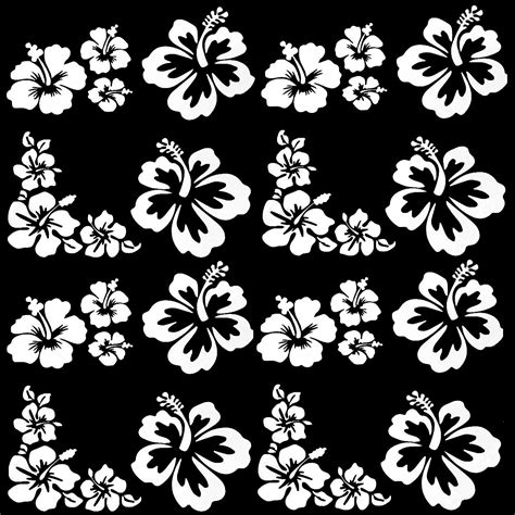 4 Sets 16PCS Hibiscus Flowers Car Decals for Women 3.5”Hawaiian Stickers Silver Waterproof Vinyl ...