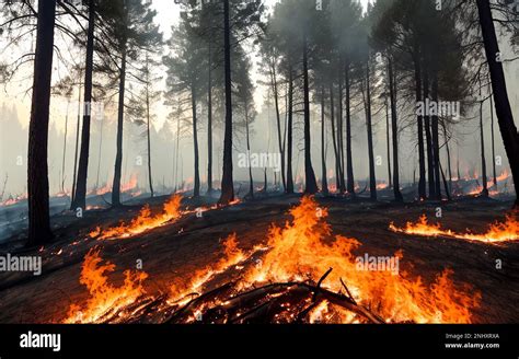 Intense Flames From A Massive Forest Fire Flames Light Up The Night As