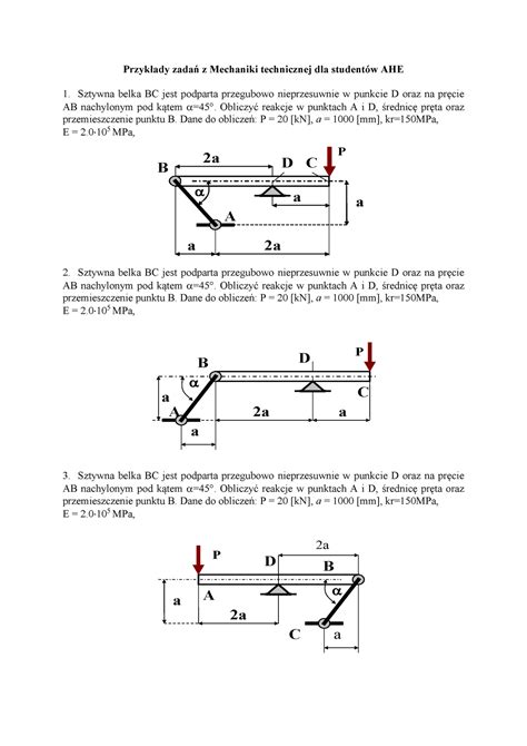 Zadania do rozwiązania Przykłady zadań z Mechaniki technicznej dla