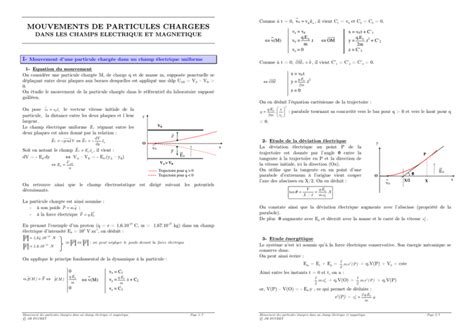 Mouvements de particules chargées dans un champ électrique ou