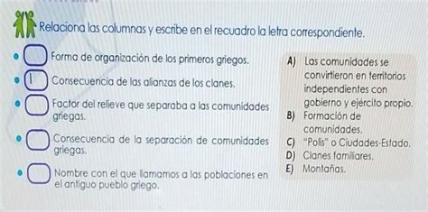 Ayuda Xfaaaa Relaciona Las Columnas Y Escribe En El Recuadro La Letra