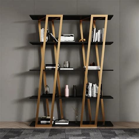 Modern Parallel Etagere Bookshelf In Black Gold Homary