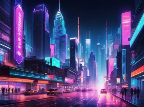 Premium Photo Futuristic Cityscapes With Vibrant Neon Lights Background